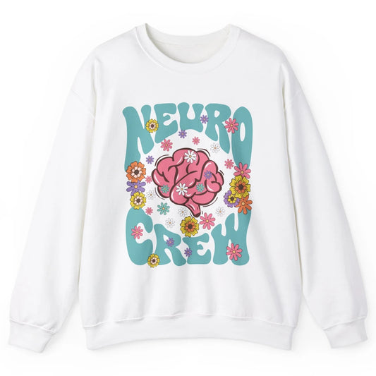 Retro Floral Neuro Crew Nurse Life Neurologist Neuroscience Unisex Crewneck Sweatshirt