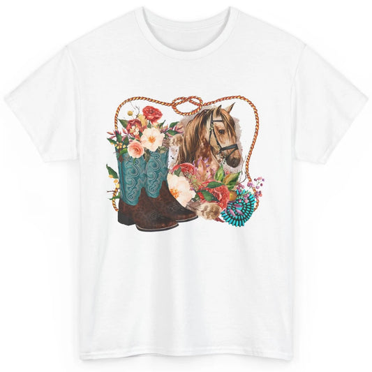 Retro Floral Cowboy Boots And Horse Western Country Cowgirl Classic Unisex T-Shirt