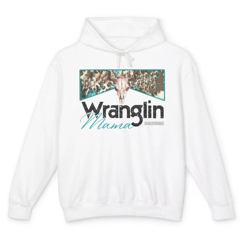 Retro Cowhide Bull Skull Wrangling Mama Western Country Girl Unisex Lightweight Hoodie