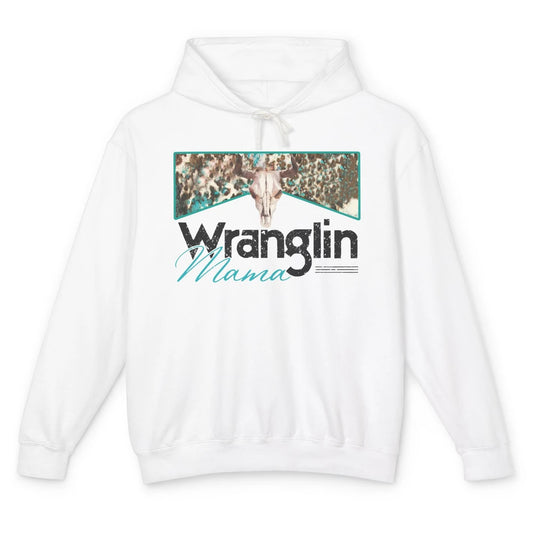 Retro Cowhide Bull Skull Wrangling Mama Western Country Girl Unisex Lightweight Hoodie