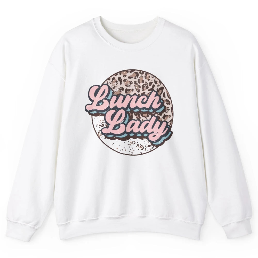 Retro Leopard Lunch Lady Cafeteria Life Lunch Lady Halloween Unisex Crewneck Sweatshirt