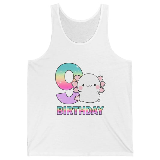 Cute Axolotl 9th Birthday Girl Boy 9 Years Old Birthday Gift Unisex Jersey Tank
