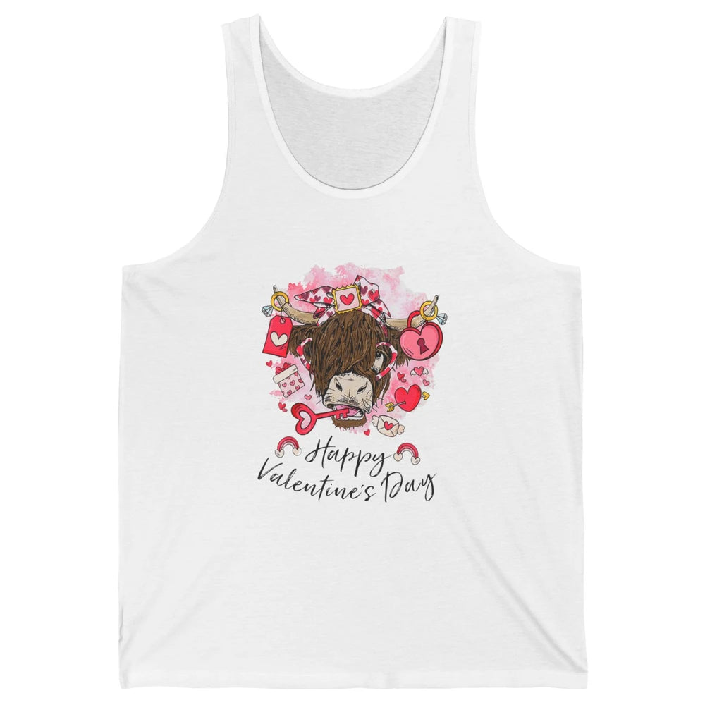 Cute Highland Cow Heart Western Happy Valentine Day Love Unisex Jersey Tank