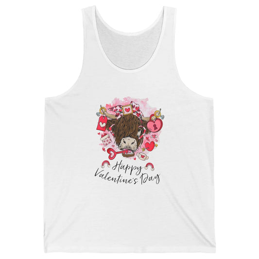 Cute Highland Cow Heart Western Happy Valentine Day Love Unisex Jersey Tank