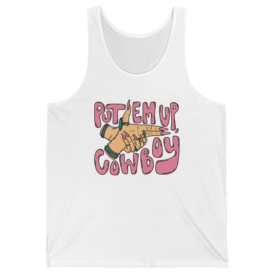 Retro Turquoise Cowgirl Hands Put 'Em Up Cowboy Western Girl Unisex Jersey Tank