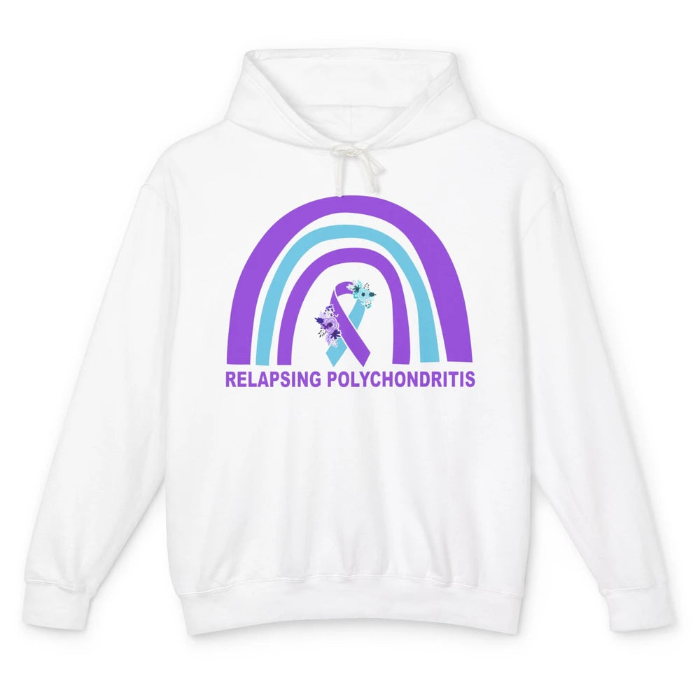 Relapsing Polychondritis Awareness Floral Blue Purple Ribbon Unisex Lightweight Hoodie
