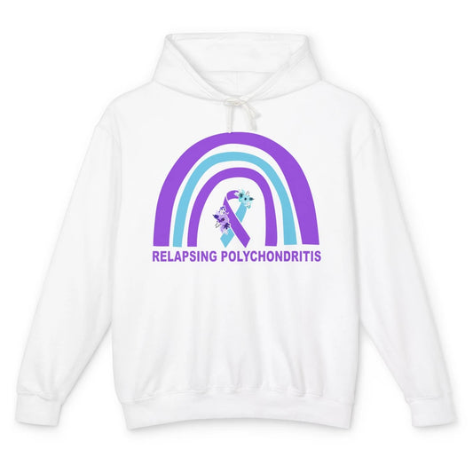 Relapsing Polychondritis Awareness Floral Blue Purple Ribbon Unisex Lightweight Hoodie