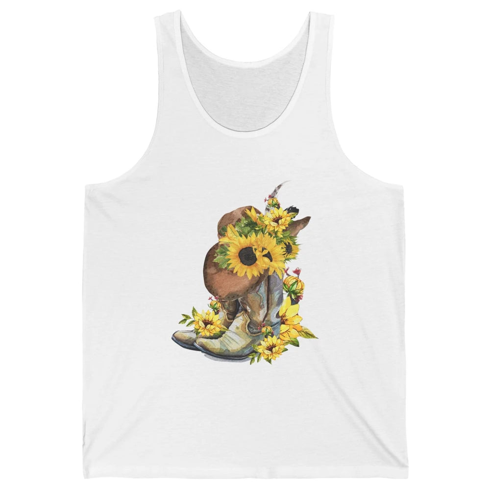 Retro Cowboy Boots Sunflower Let's Go Girls Western Cowgirls Unisex Jersey Tank