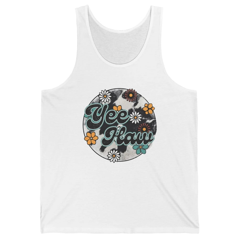 Retro Groovy Daisy Yee Haw Cowhide Western Country Cowgirl Unisex Jersey Tank
