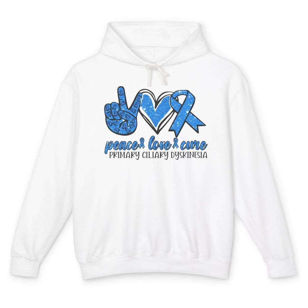 Primary Ciliary Dyskinesia Peace Love Cure Blue Ribbon Unisex Lightweight Hoodie