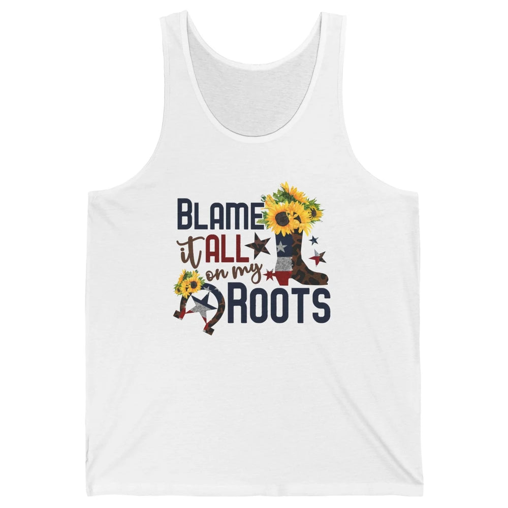 Retro Cowgirl Boot Blame It All On My Boot US Flag Sunflower Unisex Jersey Tank