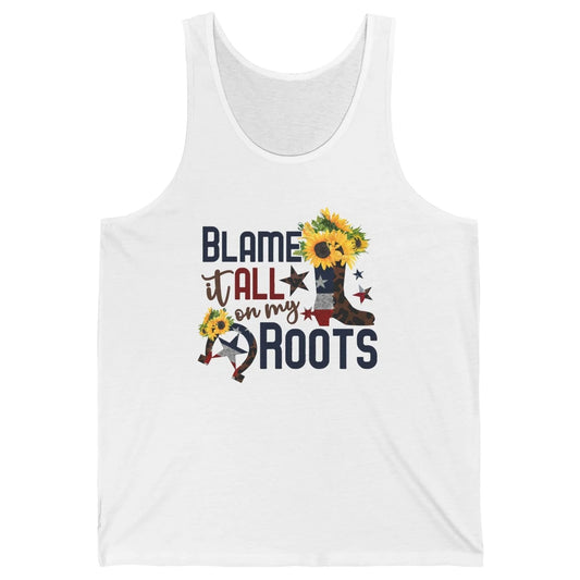 Retro Cowgirl Boot Blame It All On My Boot US Flag Sunflower Unisex Jersey Tank