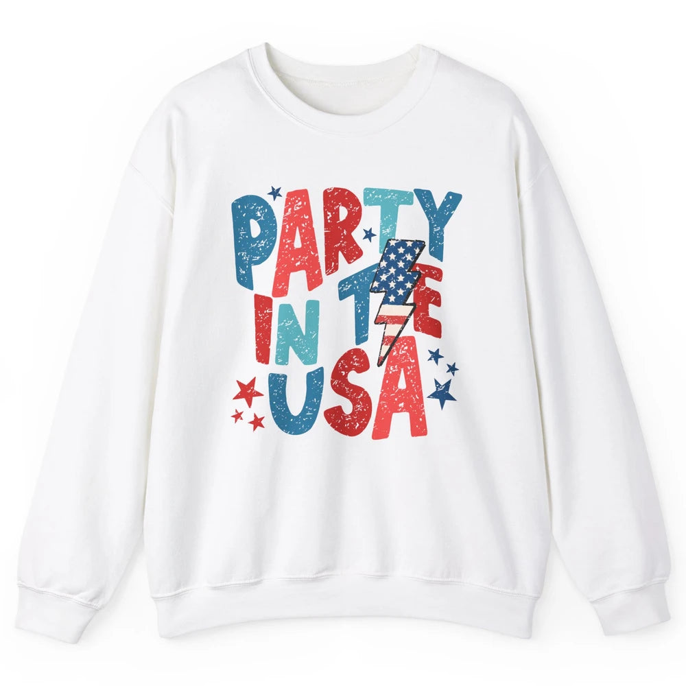 Party In The USA US Flag Lightning Bolt July 4th US Patriot Unisex Crewneck Sweatshirt