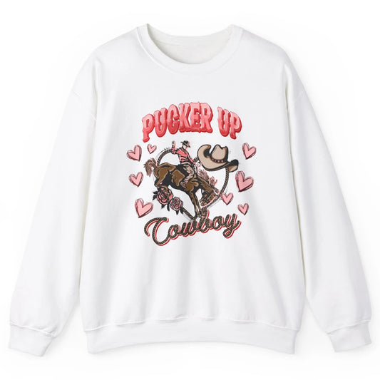 Retro Cowboy Horsing Pucker Up Cowboy Western Valentines Day Unisex Crewneck Sweatshirt