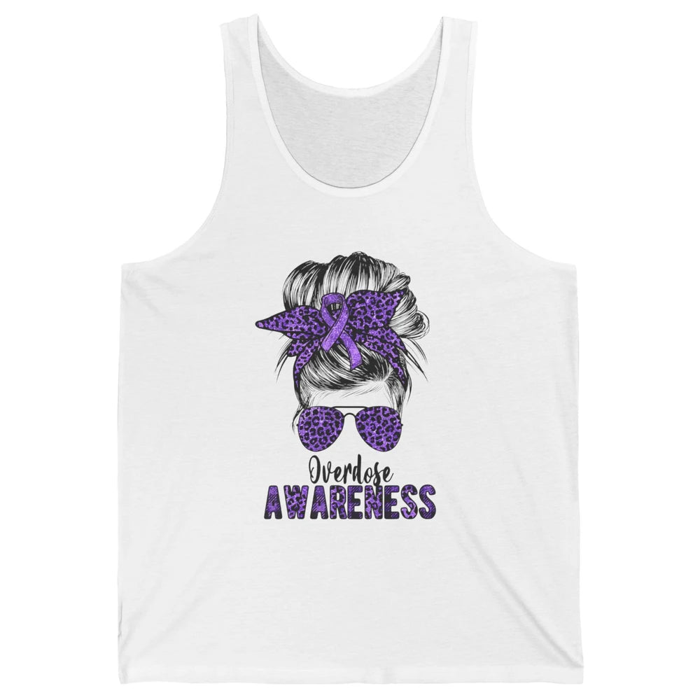 Overdose Awareness Messy Hair Bun Purple Leopard Warrior Unisex Jersey Tank