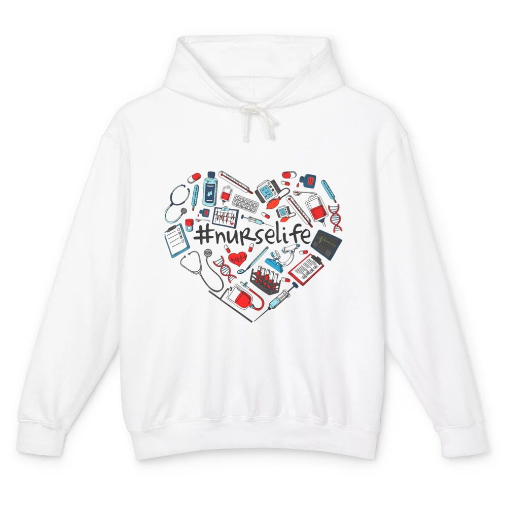 Nurse Life Stethoscope Heart Funny Nursing Love CNA Worker Unisex Lightweight Hoodie