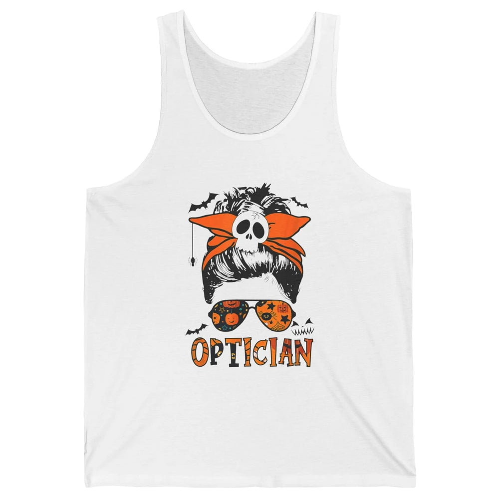 Optician Messy Hair Bun Eye Glasses Halloween Spooky Season Unisex Jersey Tank
