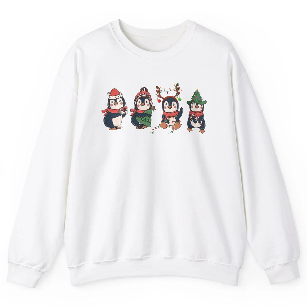 Penguin Merry Christmas Cute Penguin Xmas Lights Winter Unisex Crewneck Sweatshirt