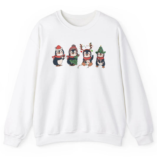 Penguin Merry Christmas Cute Penguin Xmas Lights Winter Unisex Crewneck Sweatshirt