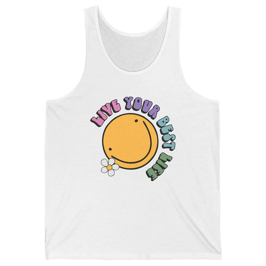 Retro Groovy Smile Face Live Your Best Life Motivational Unisex Jersey Tank