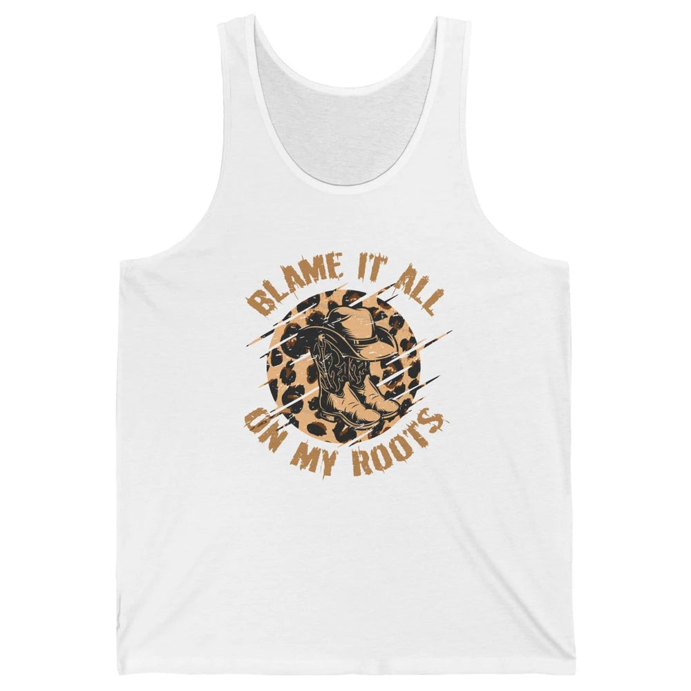Retro Leopard Cowboy Boots Blame It On My Roots Western Girl Unisex Jersey Tank
