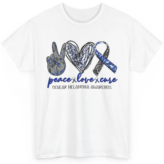 Ocular Melanoma Awareness Peace Love Cure Blue Ribbon Classic Unisex T-Shirt