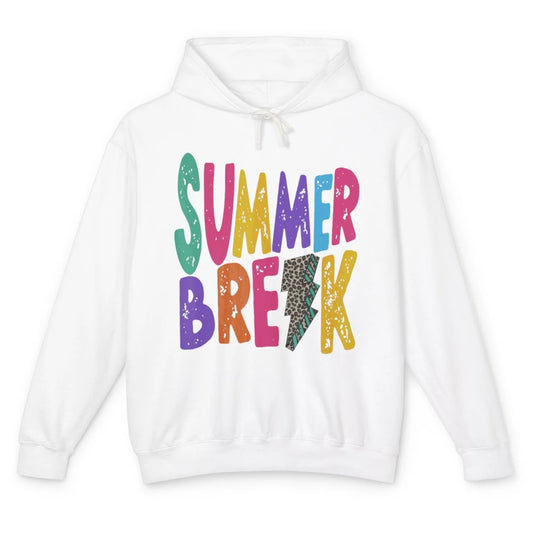 Groovy Summer Break Teacher Leopard Lightning Bolt School Unisex Lightweight Hoodie