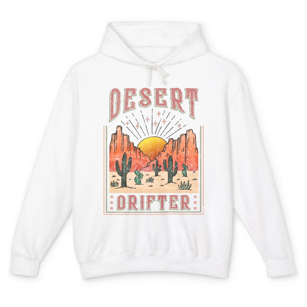Retro Desert Cactus Sunset Desert Drifter Western Country Unisex Lightweight Hoodie