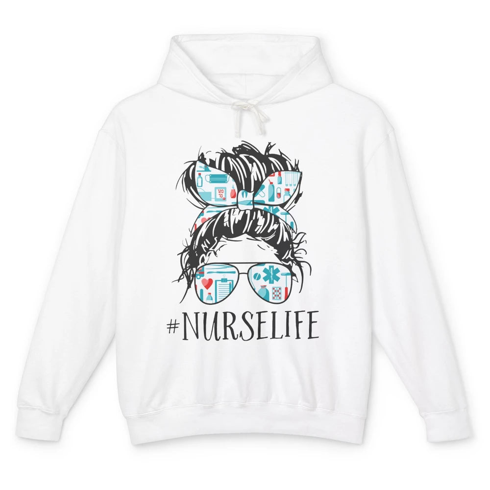 Nurse Life Messy Hair Bun Registered Nursing Student Gift Unisex Lightweight Hoodie