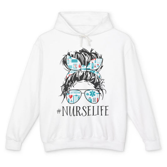 Nurse Life Messy Hair Bun Registered Nursing Student Gift Unisex Lightweight Hoodie