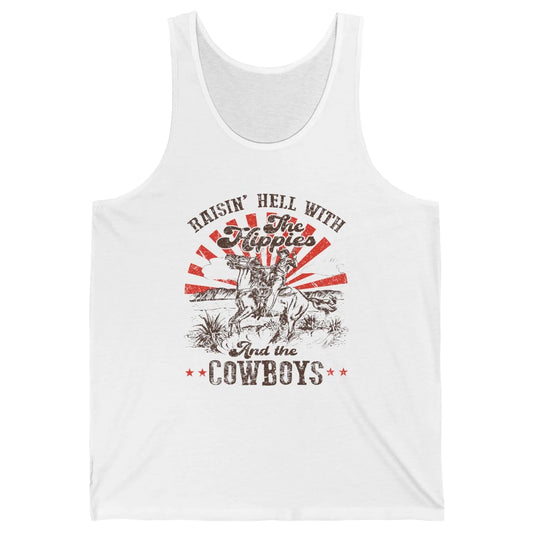 Retro Cowboy Raising Hell With Hippies And Cowboy Western Unisex Jersey Tank