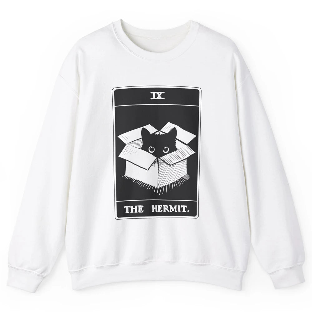 Retro Halloween Black Cat The Hermit Tarot Card Witchcraft Unisex Crewneck Sweatshirt
