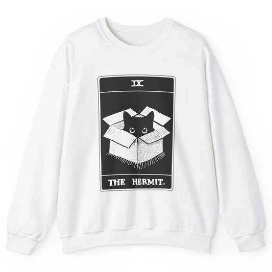 Retro Halloween Black Cat The Hermit Tarot Card Witchcraft Unisex Crewneck Sweatshirt