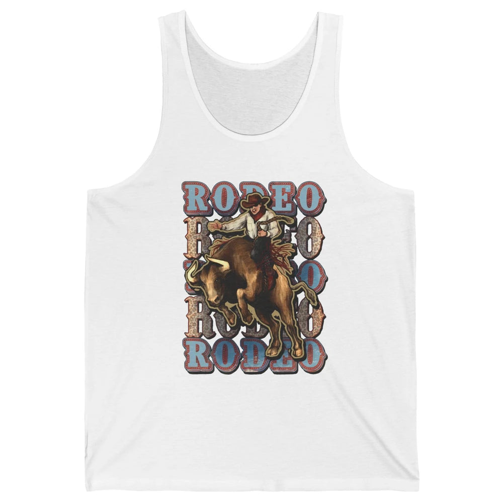 Leopard Cowboy Bull Riding Rodeo Dad Western Country Cowboy Unisex Jersey Tank