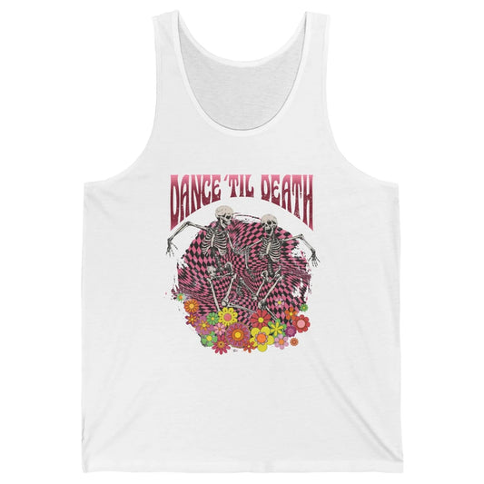 Retro Dancing Skeletons Dance Til Death Groovy Daisy Floral Unisex Jersey Tank