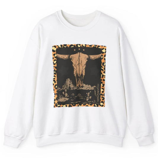 Retro Desert Cactus Cow Horn Skull Western Country Cowboy Unisex Crewneck Sweatshirt