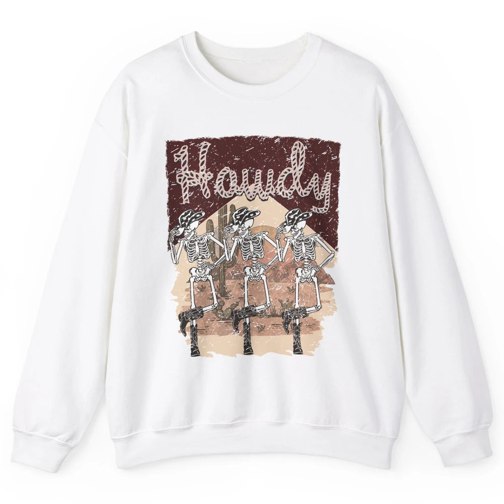 Retro Desert Cowboy Skeleton Dancing Howdy Western Halloween Unisex Crewneck Sweatshirt