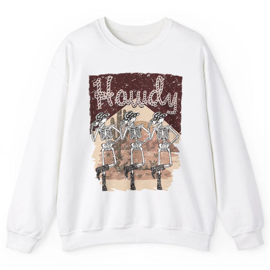 Retro Desert Cowboy Skeleton Dancing Howdy Western Halloween Unisex Crewneck Sweatshirt