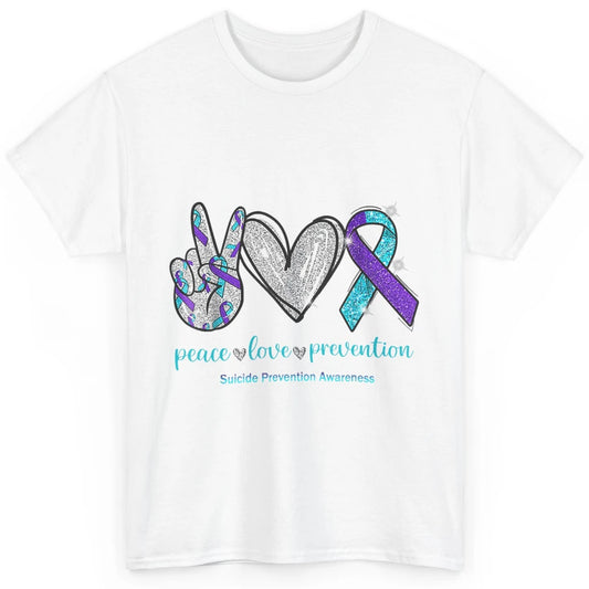 Peace Love Teal Purple Ribbon Suicide Prevention Awareness Classic Unisex T-Shirt