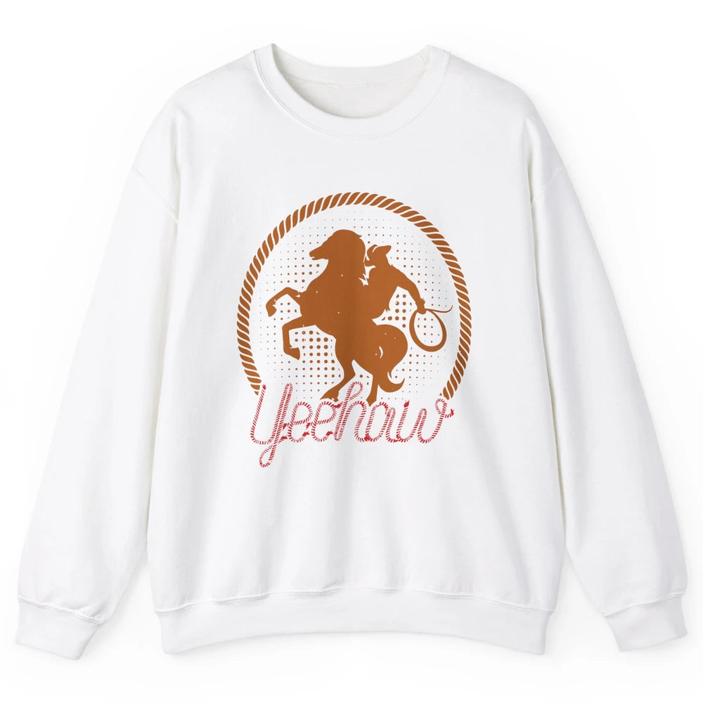 Retro Cowboy Lasso Hat Yeehaw Western Country Cowgirls Horse Unisex Crewneck Sweatshirt