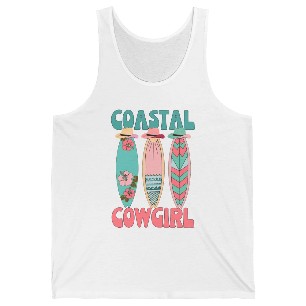Retro Coastal Cowgirl Surfboards Western Cowgirl Beach Life Unisex Jersey Tank