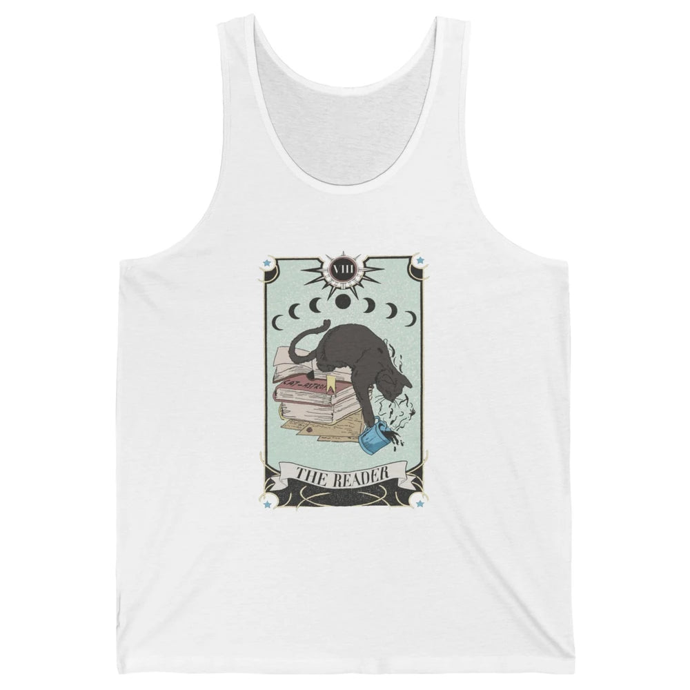 Retro Black Cat Books The Reader Tarot Card Halloween Reading Book Crescent Moon Unisex Jersey Tank