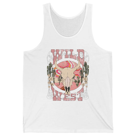 Retro Rainbow Desert Bull Skull Wild West Western Country Unisex Jersey Tank