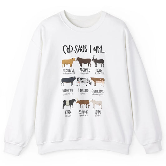 Retro Country Cows God Says I Am Bible Christian Western Unisex Crewneck Sweatshirt