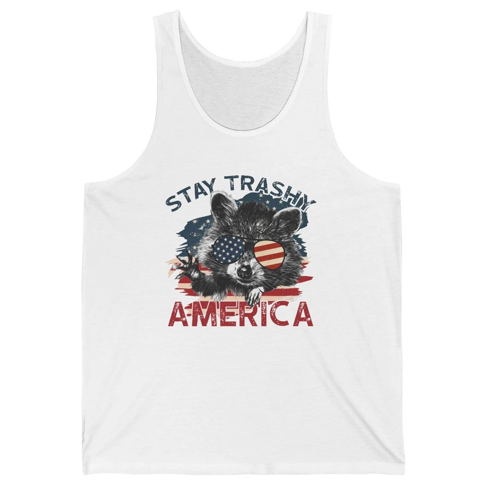 Raccoon US Flag Glasses Stay Trashy America Patriot Racoon Unisex Jersey Tank