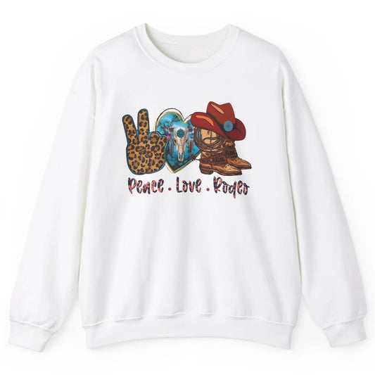 Retro Peace Love Rodeo Cowboy Boots And Hat Western Country Unisex Crewneck Sweatshirt