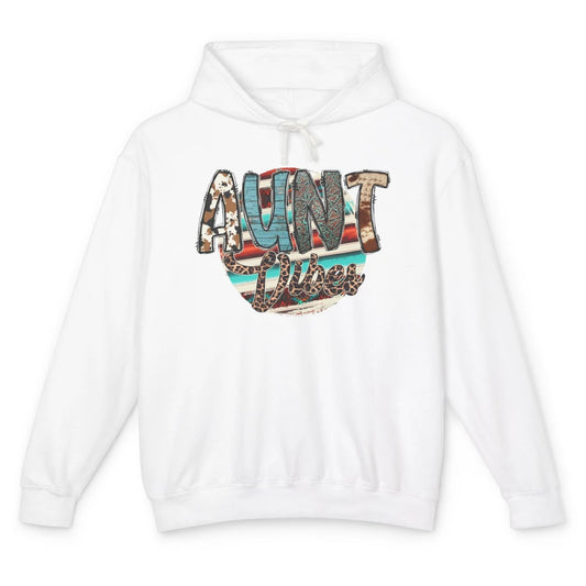 Retro Aunt Vibes Western Aunt Cowhide Leopard Auntie Gift Unisex Lightweight Hoodie