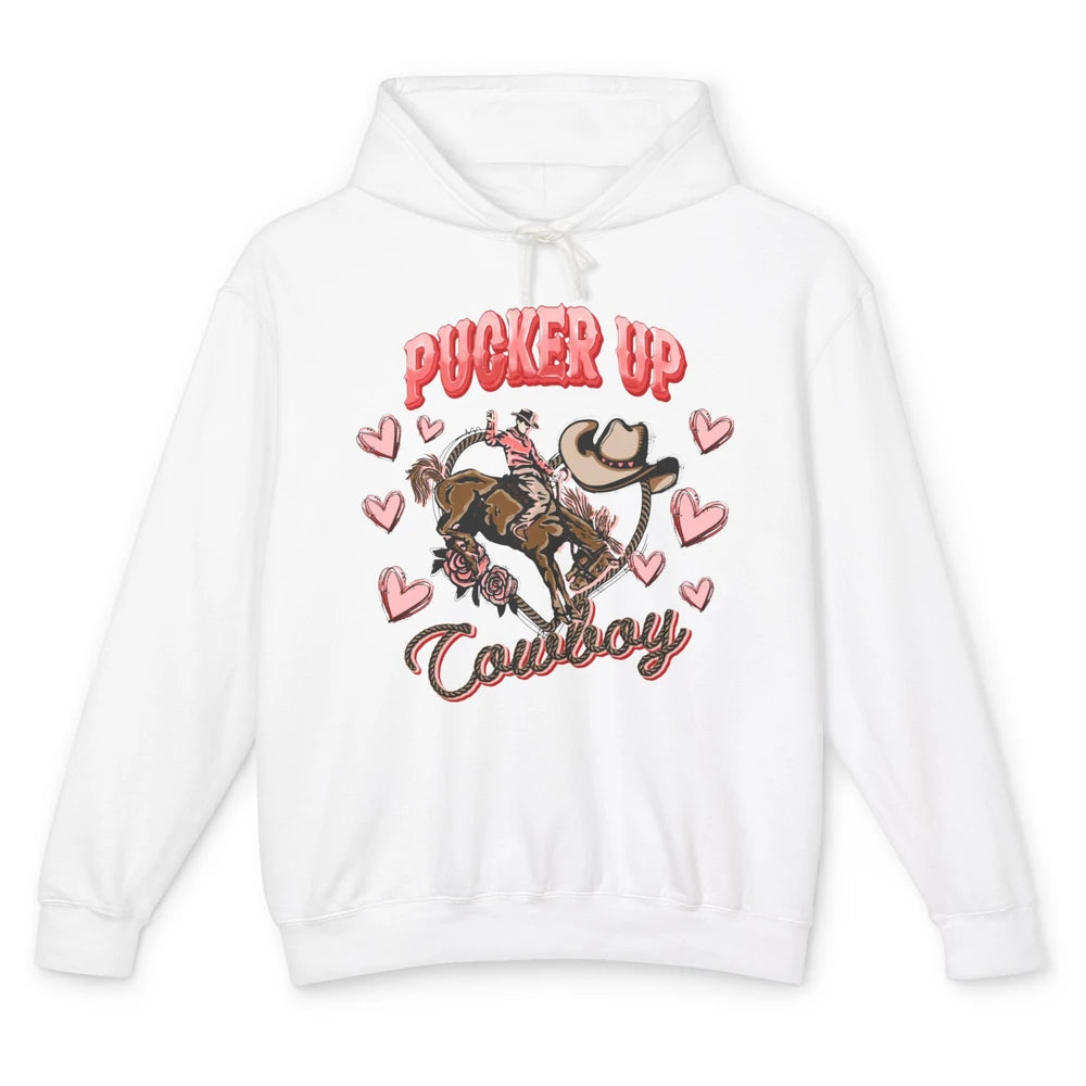 Retro Cowboy Horsing Pucker Up Cowboy Western Valentines Day Unisex Lightweight Hoodie