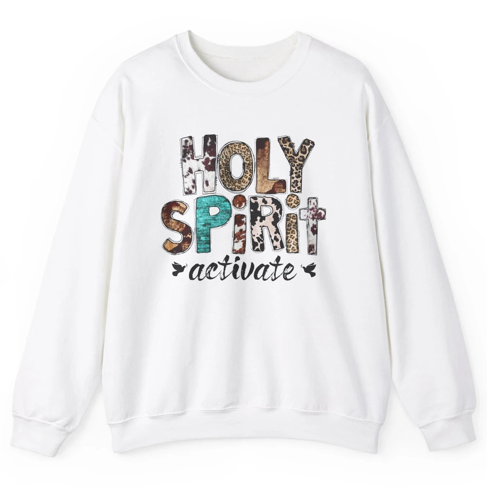 Retro Leopard Holy Spirit Activate Cowboy Rodeo Western Girl Unisex Crewneck Sweatshirt