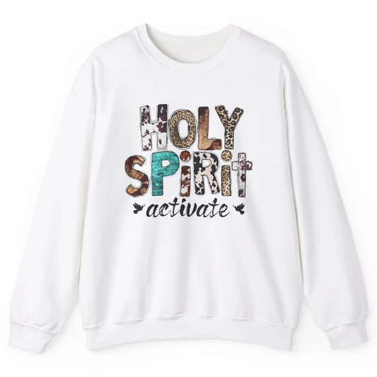 Retro Leopard Holy Spirit Activate Cowboy Rodeo Western Girl Unisex Crewneck Sweatshirt